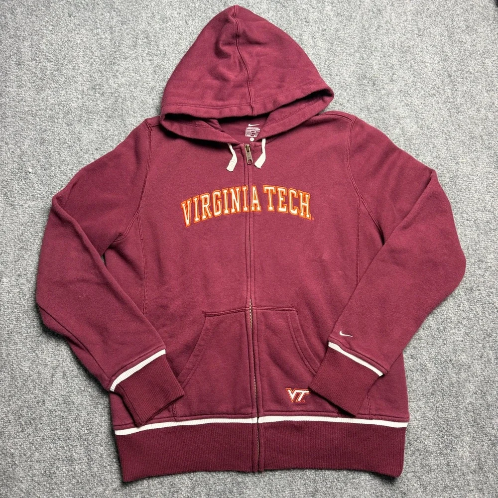 Nike Virginia Tech Hokies Full Zip Hoodie Maroon Kids Large L 12-14 Sweatshirt